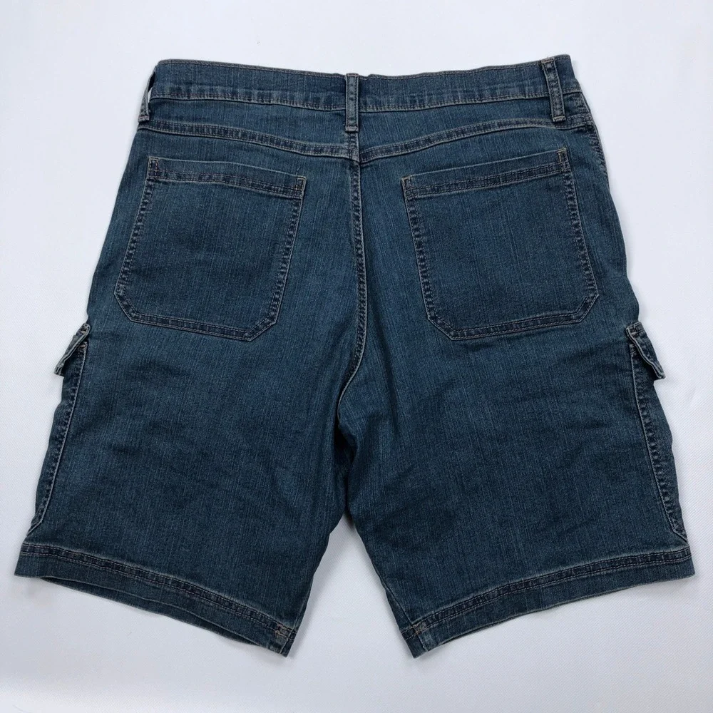Wrangler Mens Denim Cargo Shorts Blue Size 32 Stretch Jean Jorts
